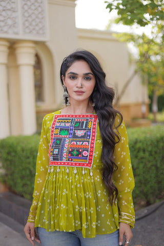 Bandhani Print Top with Kutchi Gamthi Patchwork ClothsVilla