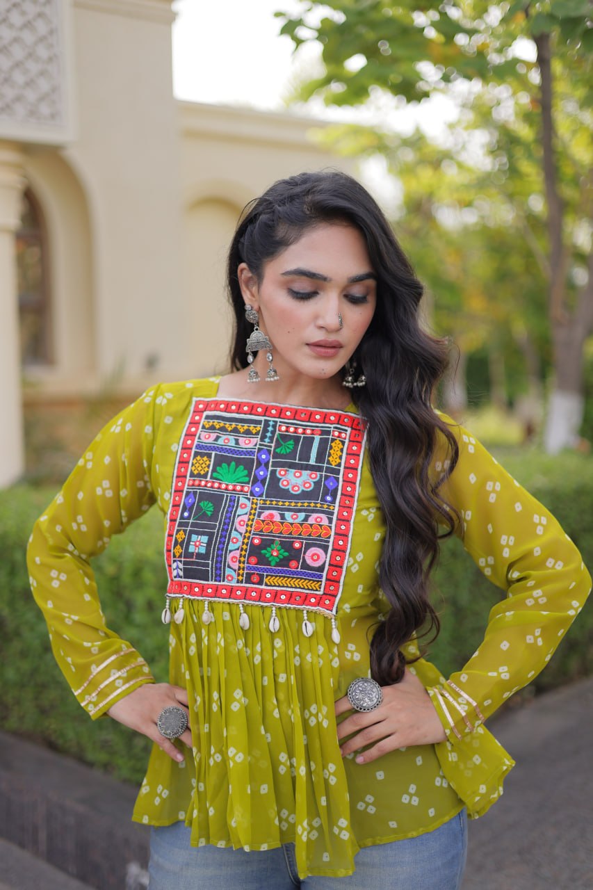 Bandhani Print Top with Kutchi Gamthi Patchwork ClothsVilla