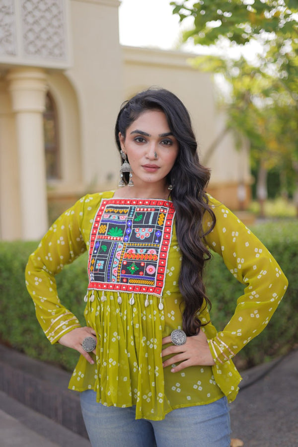Bandhani Print Top with Kutchi Gamthi Patchwork ClothsVilla