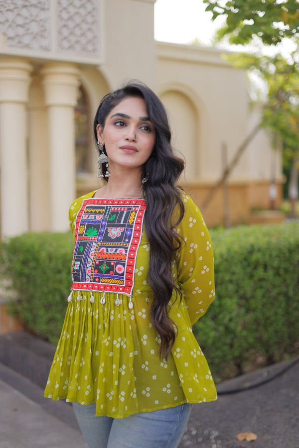 Bandhani Print Top with Kutchi Gamthi Patchwork ClothsVilla