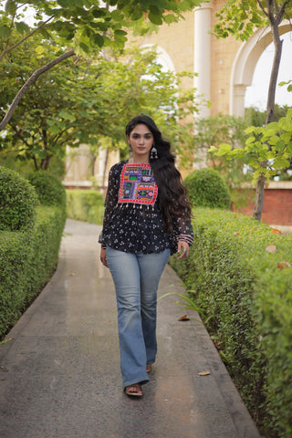 Bandhani Print Top with Kutchi Gamthi Patchwork ClothsVilla