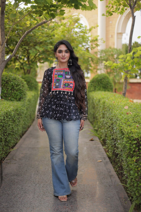 Bandhani Print Top with Kutchi Gamthi Patchwork ClothsVilla