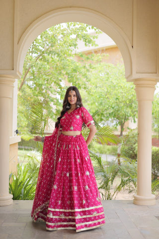 Bandhej Print Sequins Zari Work Lehenga Set ClothsVilla