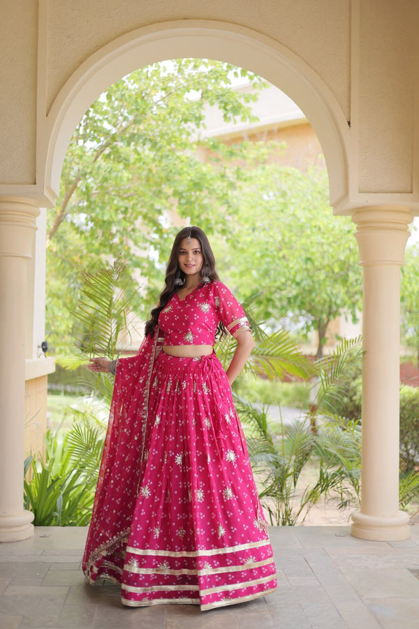 Bandhej Print Sequins Zari Work Lehenga Set ClothsVilla