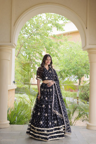 Bandhej Print Sequins Zari Work Lehenga Set ClothsVilla