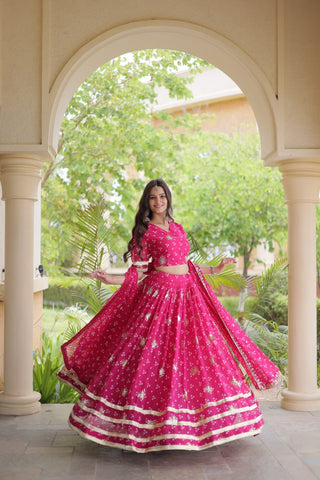 Bandhej Print Sequins Zari Work Lehenga Set ClothsVilla