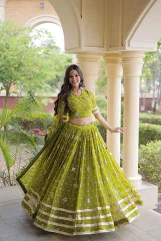 Bandhej Print Sequins Zari Work Lehenga Set ClothsVilla