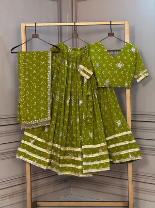 Bandhej Print Sequins Zari Work Lehenga Set ClothsVilla