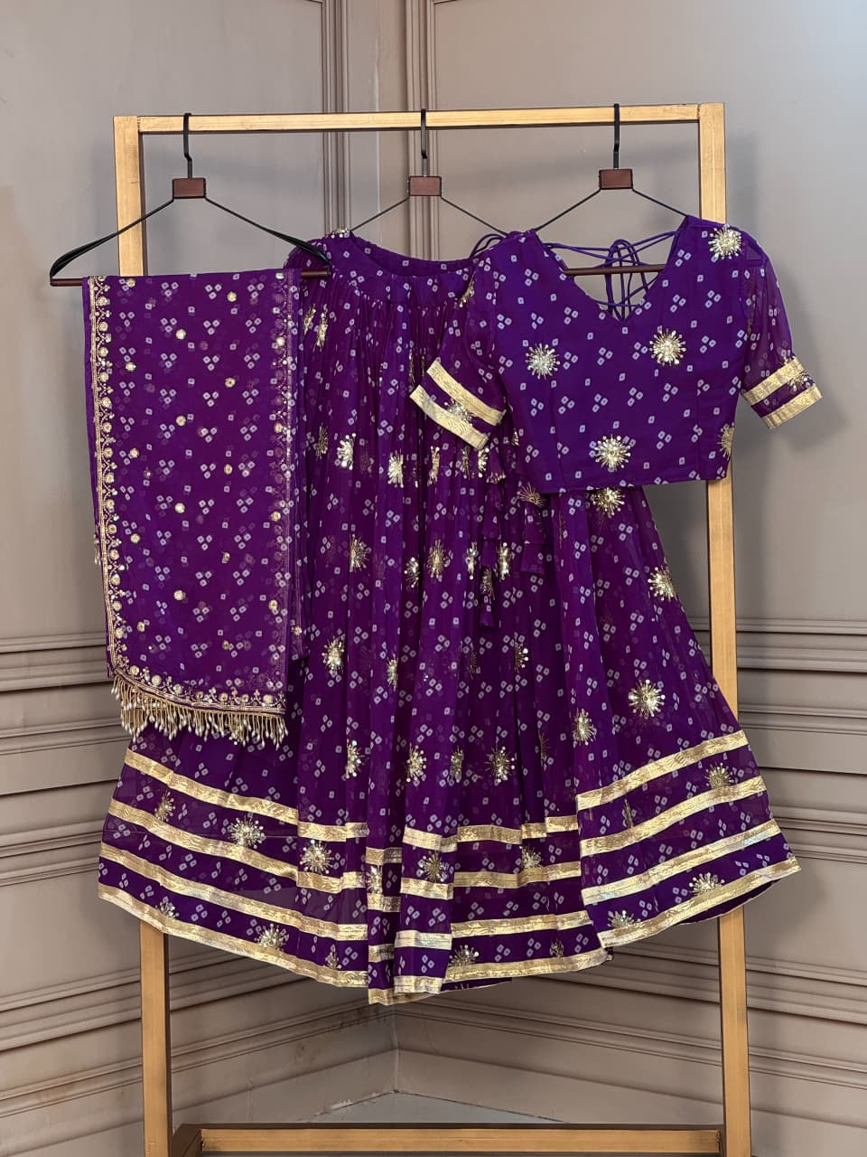 Bandhej Print Sequins Zari Work Lehenga Set ClothsVilla