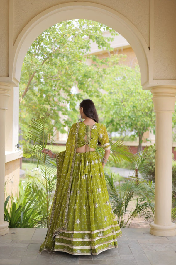 Bandhej Print Sequins Zari Work Lehenga Set ClothsVilla