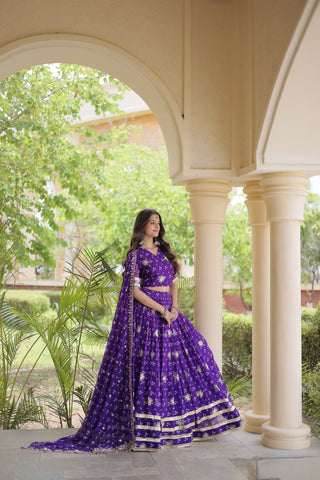 Bandhej Print Sequins Zari Work Lehenga Set ClothsVilla