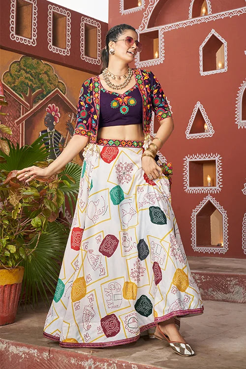 Beautiful White Jacket Style Navratri Lehenga Choli Clothsvilla
