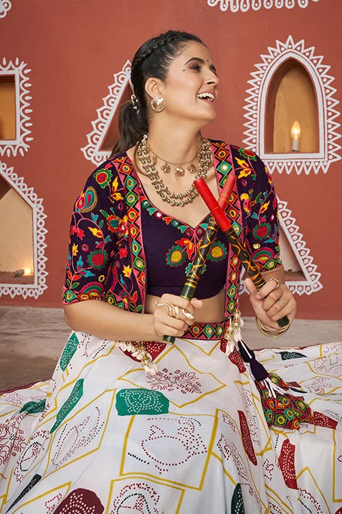 Beautiful White Jacket Style Navratri Lehenga Choli Clothsvilla