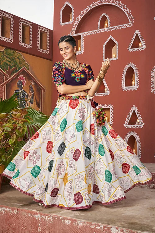 Beautiful White Jacket Style Navratri Lehenga Choli Clothsvilla