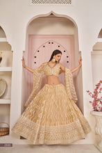 Load image into Gallery viewer, Beige Chiqu Butterfly Net Lehenga with White Cotton Thread, Zari, and Sandwich Sequence Embroidery ClothsVilla