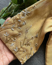 Load image into Gallery viewer, Beige Color Elzara Silk Blouse with Beautiful Handwork on Sleeves ClothsVilla