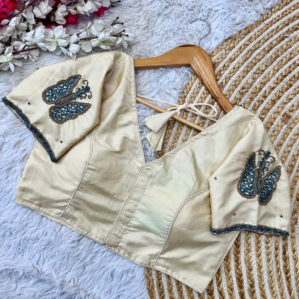 Beige Color Handcrafted Wedding Blouse Collection in Mayo Silk ClothsVilla