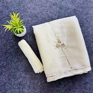 Beige Color Tissue Jimmy Choo Saree with Exquisite Handwork – Complete with Running Blouse ClothsVilla