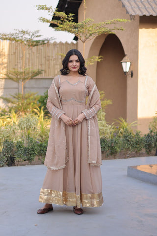 Beige Crunchy Gown with Rich Mirror Lace Work ClothsVilla