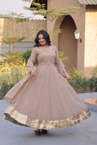 Beige Crunchy Gown with Rich Mirror Lace Work ClothsVilla