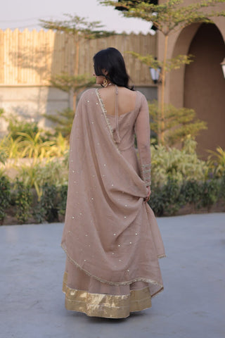 Beige Crunchy Gown with Rich Mirror Lace Work ClothsVilla