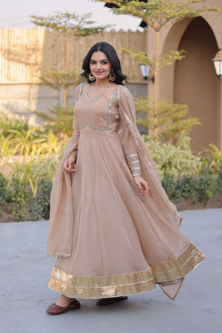 Beige Crunchy Gown with Rich Mirror Lace Work ClothsVilla
