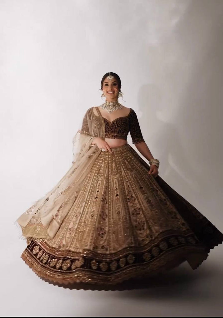 Beige Dazzling Kasturi Silk Lehenga Set – A Festive Showstopper ClothsVilla