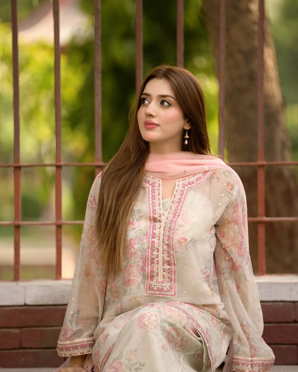 Beige Designer Digital Printed Georgette Suit Set with Farshi Plazzo & Net Dupatta ClothsVilla