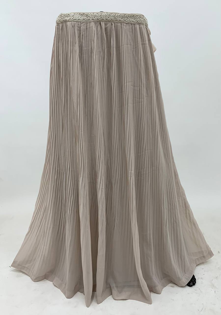 Beige Elegant Faux Georgette Embroidered Gown Set with Dupatta ClothsVilla