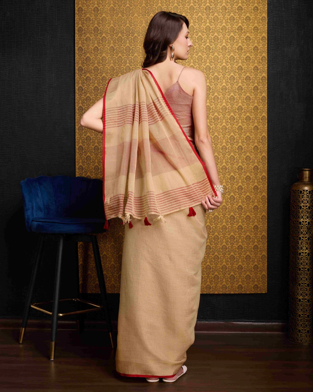 Beige Elegant Solid Saree with Zari Border – Timeless Grace ClothsVilla