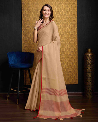 Beige Elegant Solid Saree with Zari Border – Timeless Grace ClothsVilla