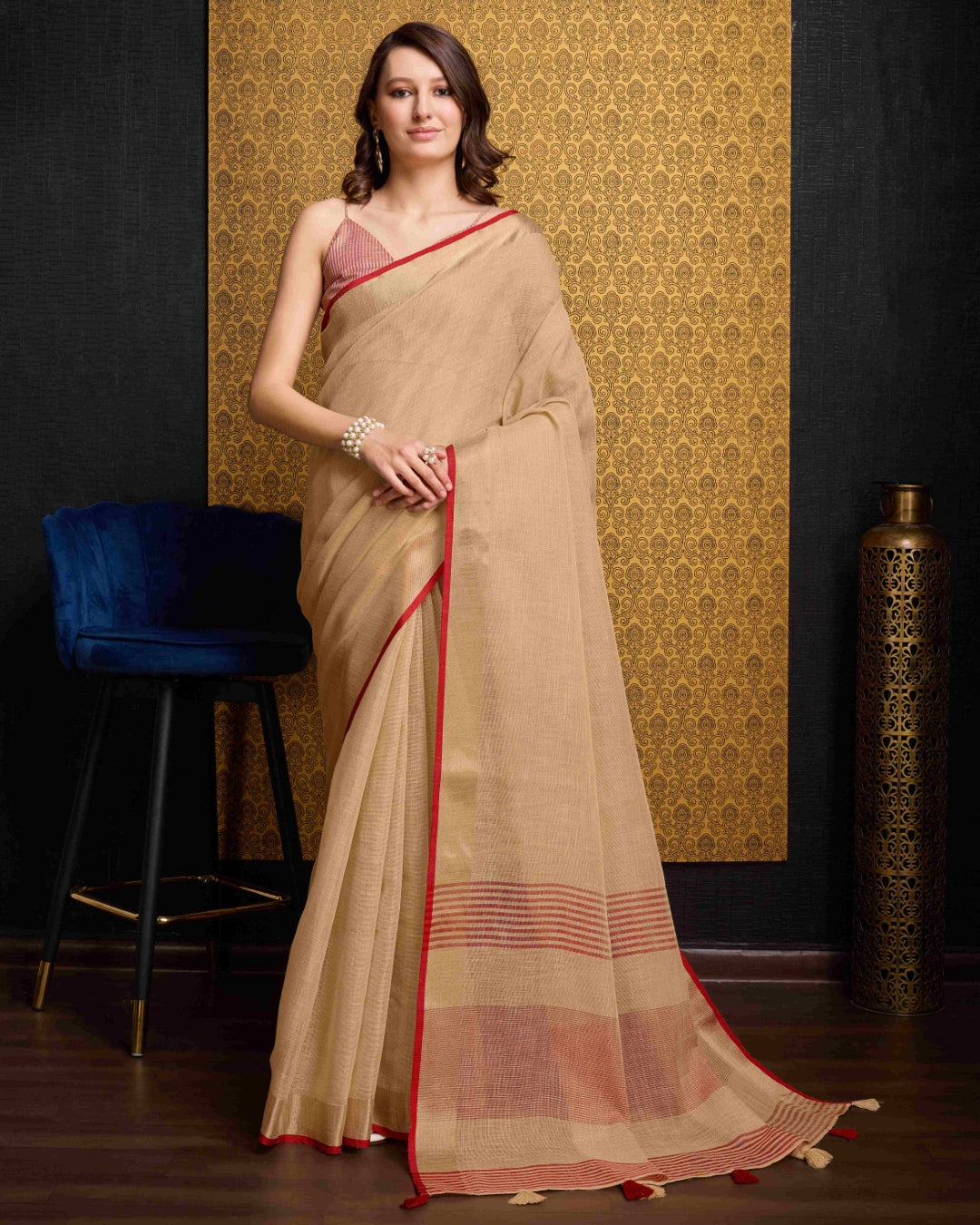 Beige Elegant Solid Saree with Zari Border – Timeless Grace ClothsVilla