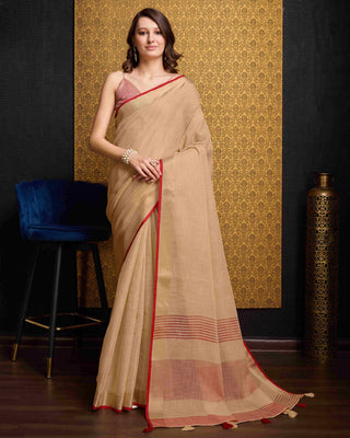 Beige Elegant Solid Saree with Zari Border – Timeless Grace ClothsVilla