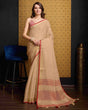 Load image into Gallery viewer, Beige Elegant Solid Saree with Zari Border – Timeless Grace ClothsVilla