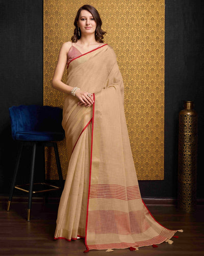 Beige Elegant Solid Saree with Zari Border – Timeless Grace ClothsVilla