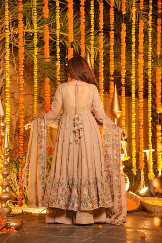 Beige Embroidered Gown Sharara Set ClothsVilla