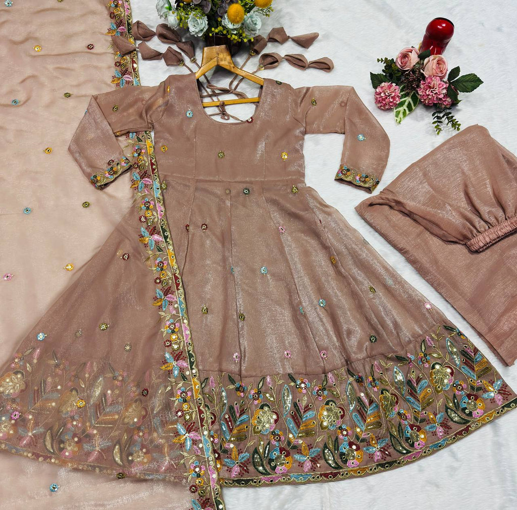 Beige Embroidered Gown Sharara Set ClothsVilla