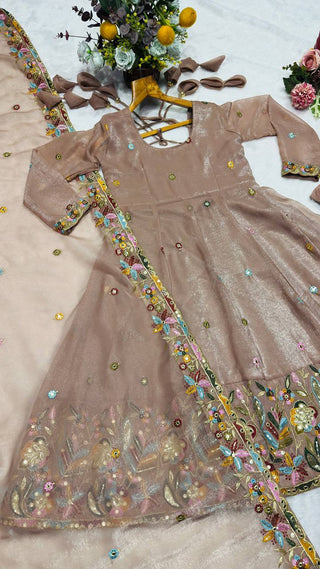 Beige Embroidered Gown Sharara Set ClothsVilla