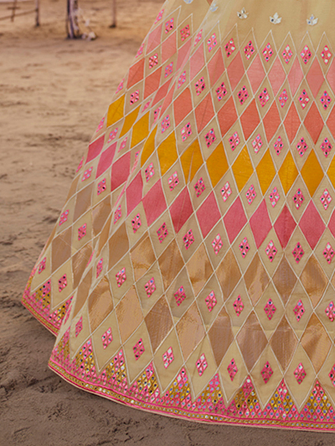 Beige Embroidered Organza Lehenga Clothsvilla