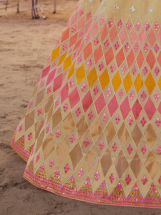 Beige Embroidered Organza Lehenga Clothsvilla
