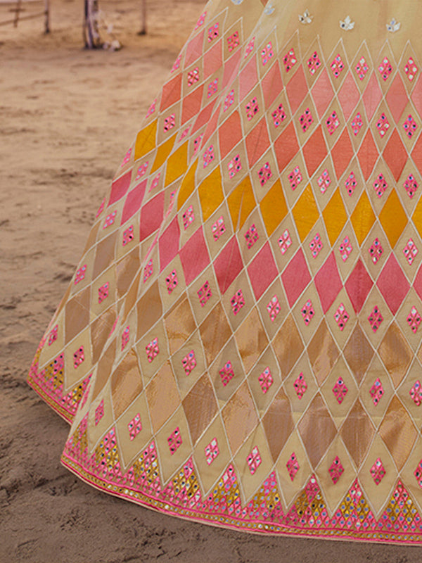 Beige Embroidered Organza Lehenga Clothsvilla