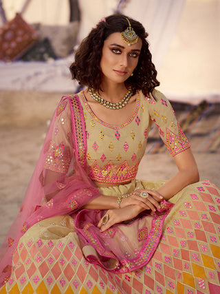 Beige Embroidered Organza Lehenga Clothsvilla