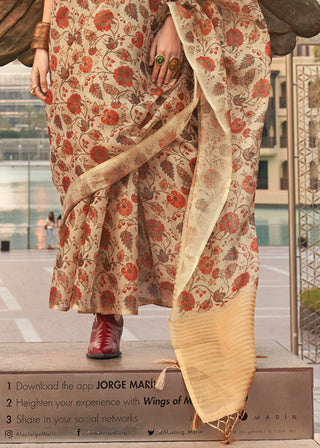 Beige Exquisite Blended Tissue Silk Saree with Blouse Piece ClothsVilla