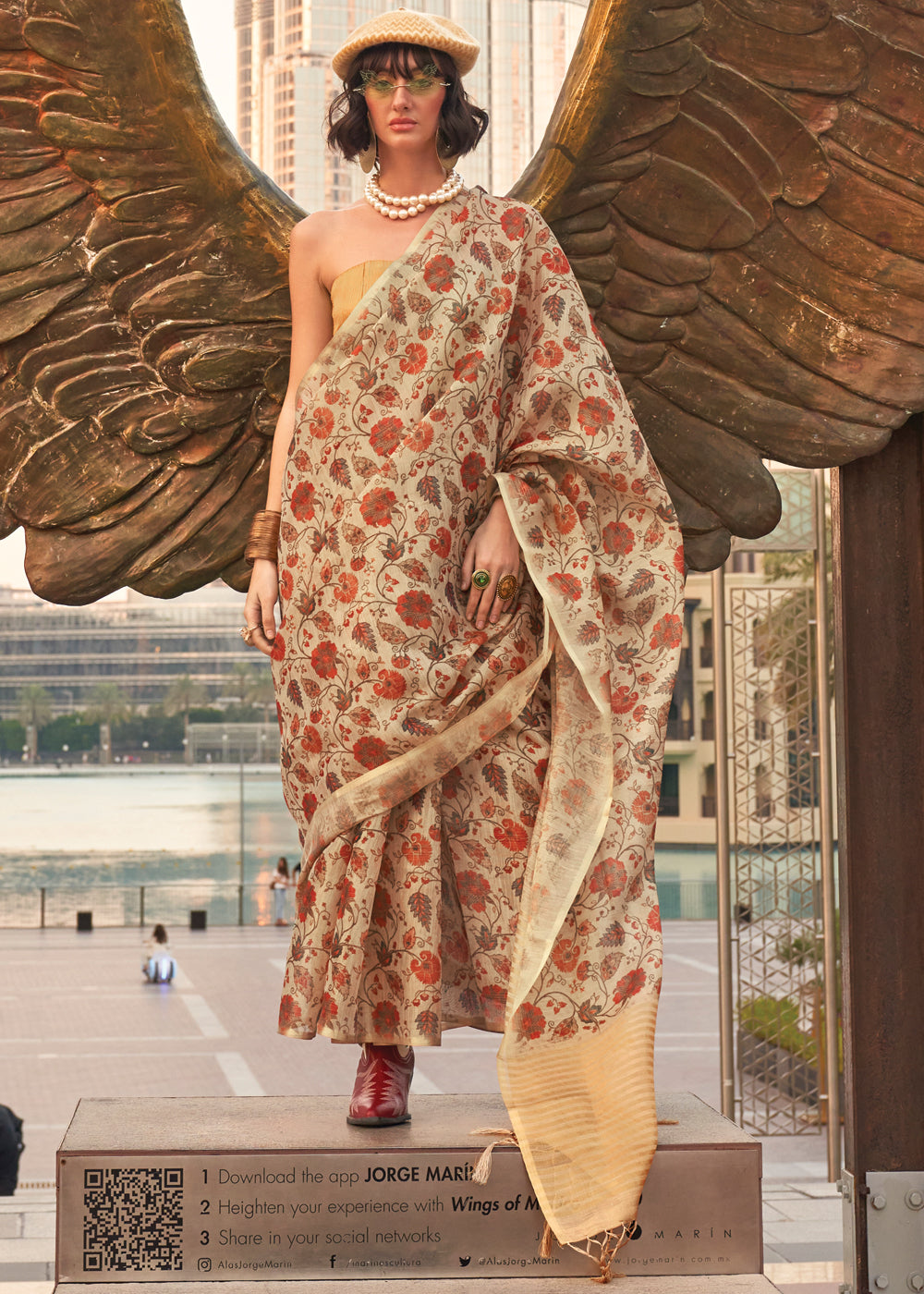 Beige Exquisite Blended Tissue Silk Saree with Blouse Piece ClothsVilla