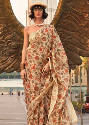 Beige Exquisite Blended Tissue Silk Saree with Blouse Piece ClothsVilla