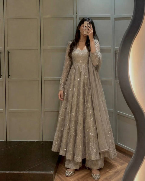 Beige Fendi Crush Anarkali Gown ClothsVilla Main image