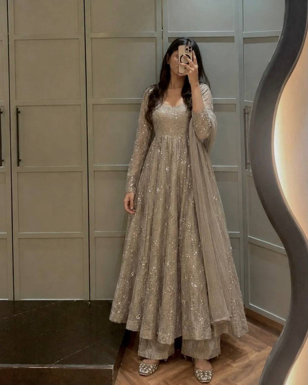 Beige Fendi Crush Anarkali Gown ClothsVilla