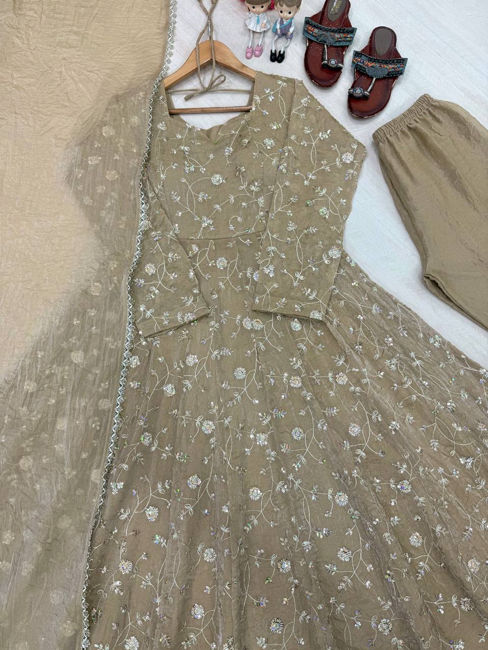 Beige Fendi Crush Anarkali Gown ClothsVilla