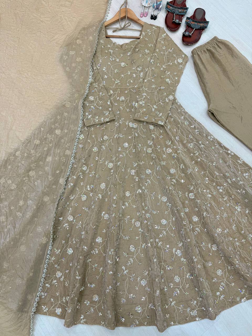 Beige Fendi Crush Anarkali Gown ClothsVilla