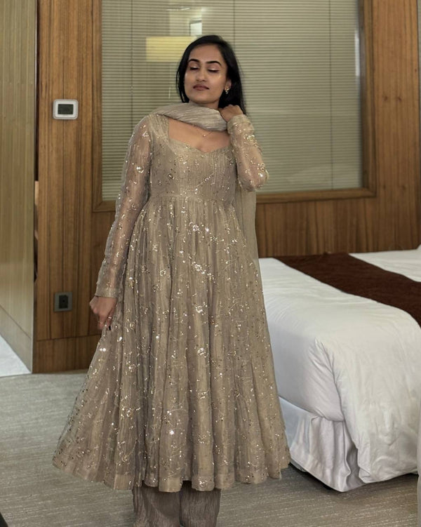 Beige Fendi Crush Anarkali Gown ClothsVilla